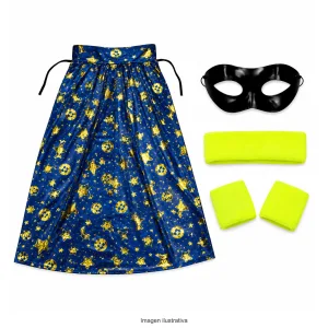 Kit Disfraz Superhéroe Infantil Capa Azul Antifaz y Muñequeras