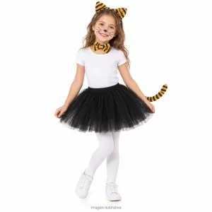 Kit Disfraz Tigresa Infantil Set Peluche Tutú Negro y Labial