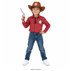 Kit Disfraz Vaquero Sheriff Infantil Sombrero Estrella y Revólver