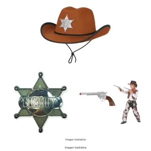 Kit Disfraz Vaquero Sheriff Infantil Sombrero Estrella y Revólver