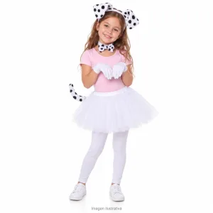 Kit Disfraz Vaquita Lechera Infantil Set Peluche Tutú Blanco y Guantes
