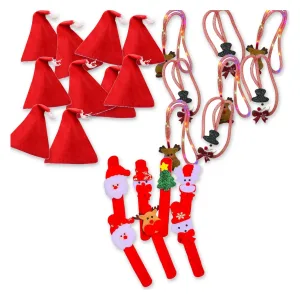 Kit Fiesta Navideña 10 Gorros 10 Collares LED 10 Pulseras