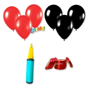 Kit Globos Rojo y Negro 70 Globos con Inflador y Cinta