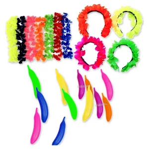 Kit Hawaiano Fluo 10 Collares 10 Vinchas 10 Maracas
