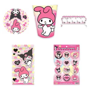 Kit Cumpleaños Kuromi y My Melody 8 Invitados Platos Vasos