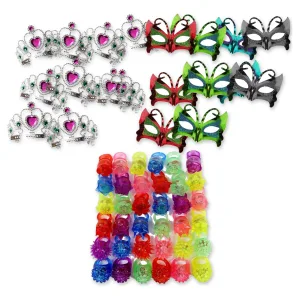 Kit Princesas 10 Tiaras 10 Antifaces 10 Anillos LED
