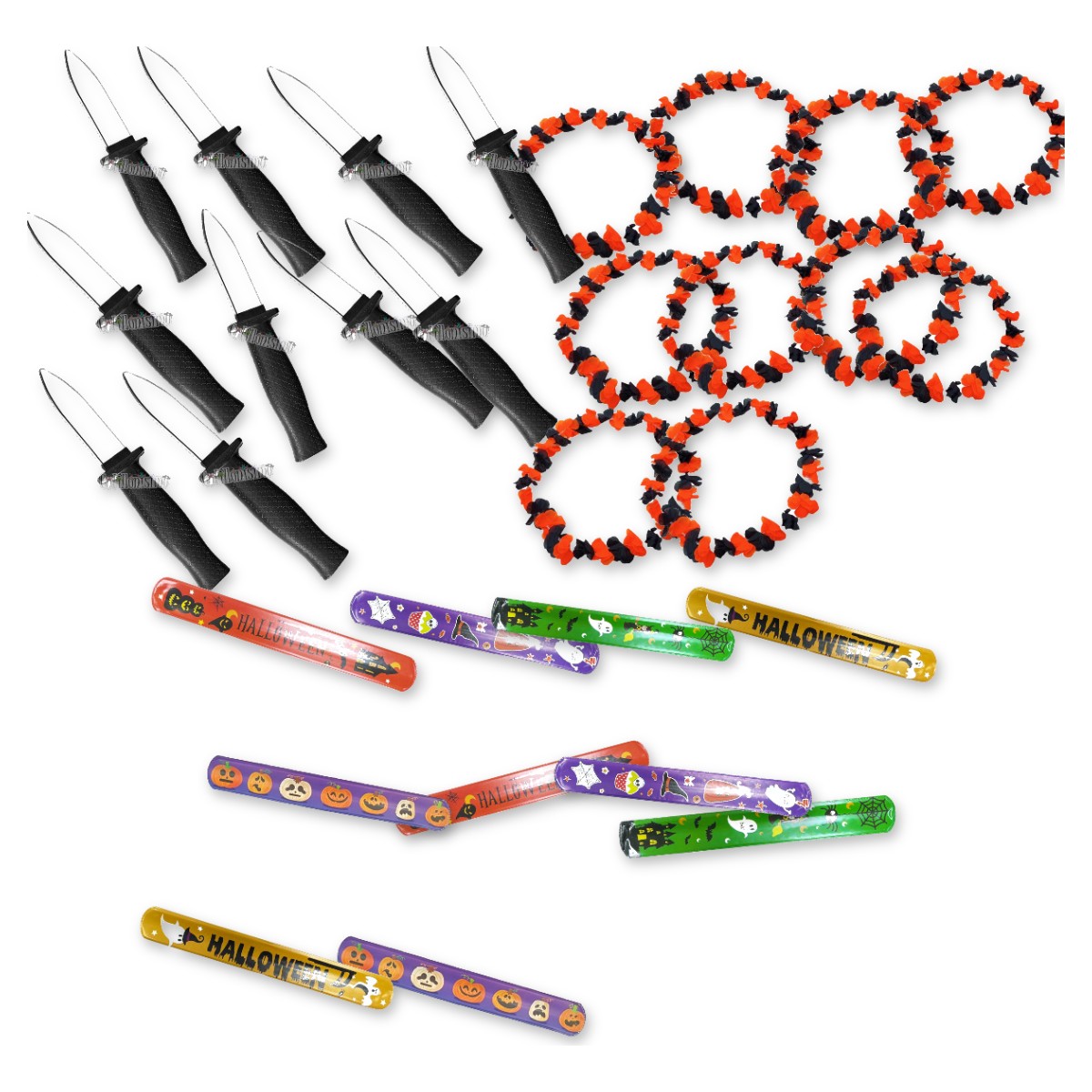Kit Terror Halloween 10 Cuchillos 10 Collares 10 Pulseras