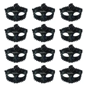 Pack X12 Antifaz Negro Con Perlitas