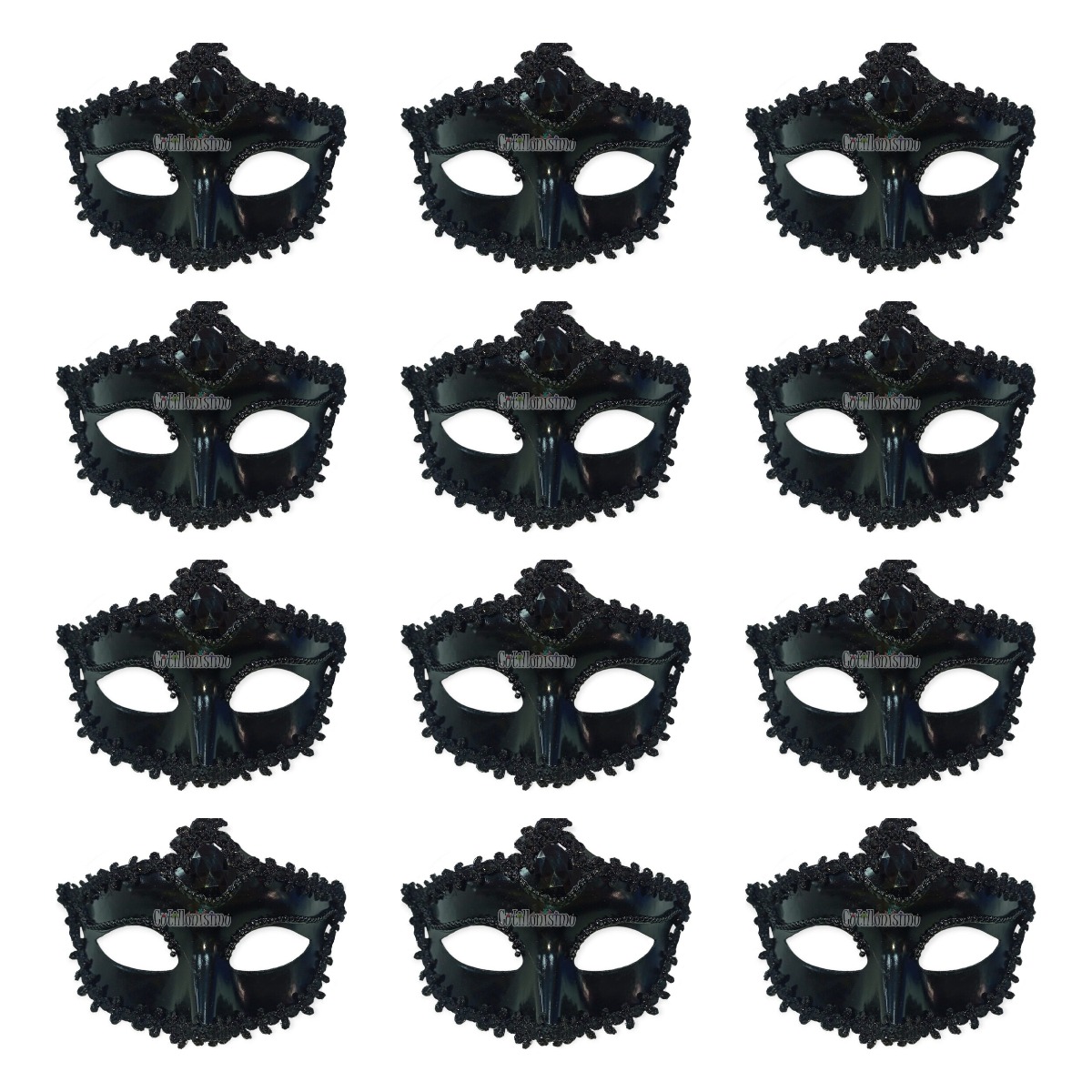 Pack X12 Antifaz Negro Con Perlitas